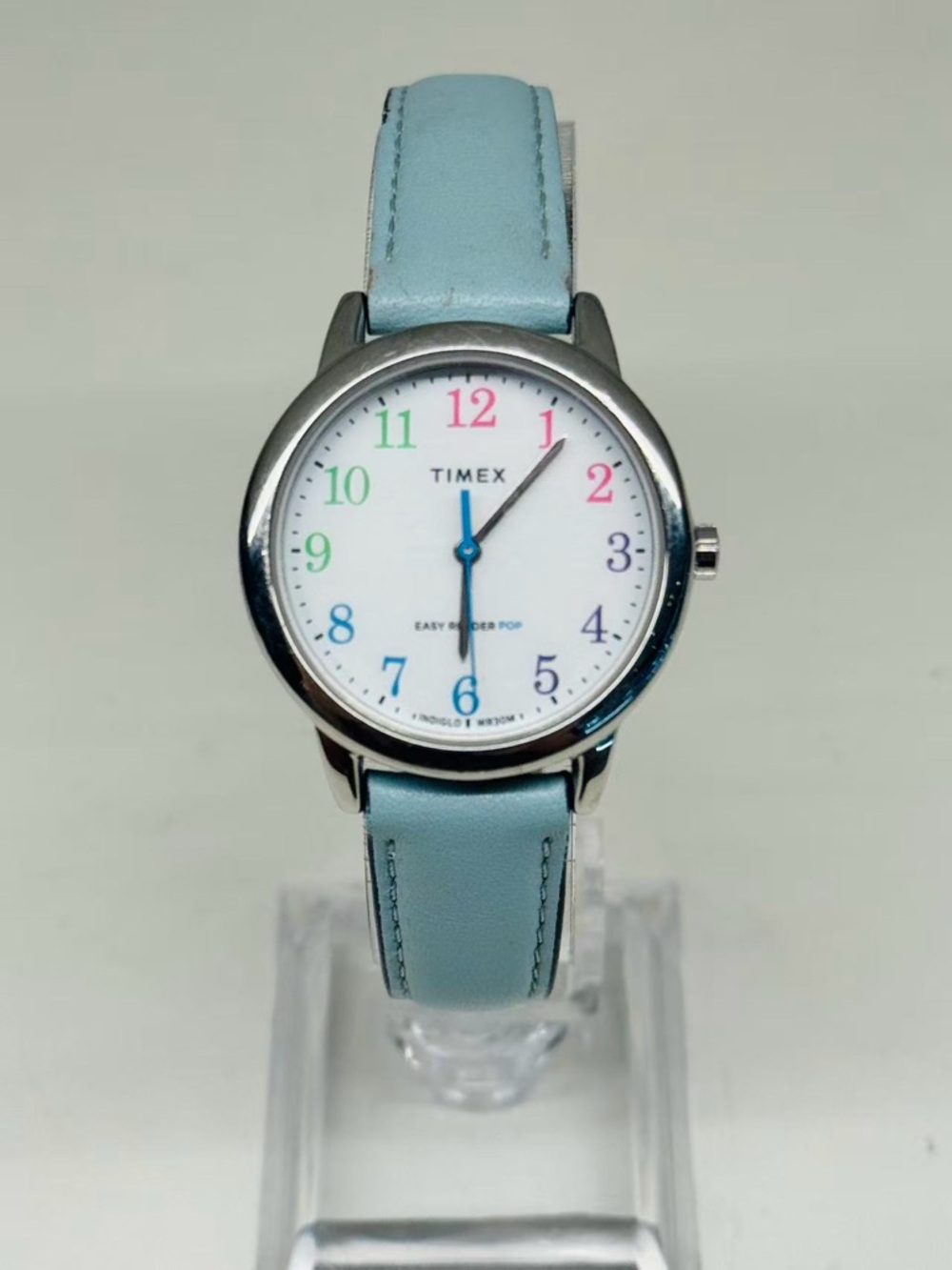 Timex Easy Reader Pop Ladies Watch 30mm Color Dial Blue Strap New Battery Runs